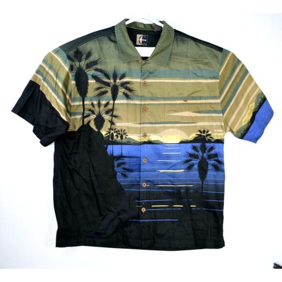 Chiliwear Hawaiian Shirt Size Large L‎ Palm Trees Tropical Beach Sunset - Picture 1 of 4